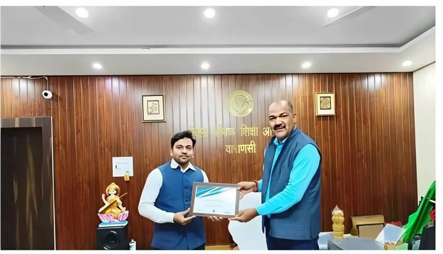 Certificate presented at a Varanasi government education office